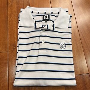FootJoy White and Black Striped Men's Golf Polo embroidered Logo Shirt size L